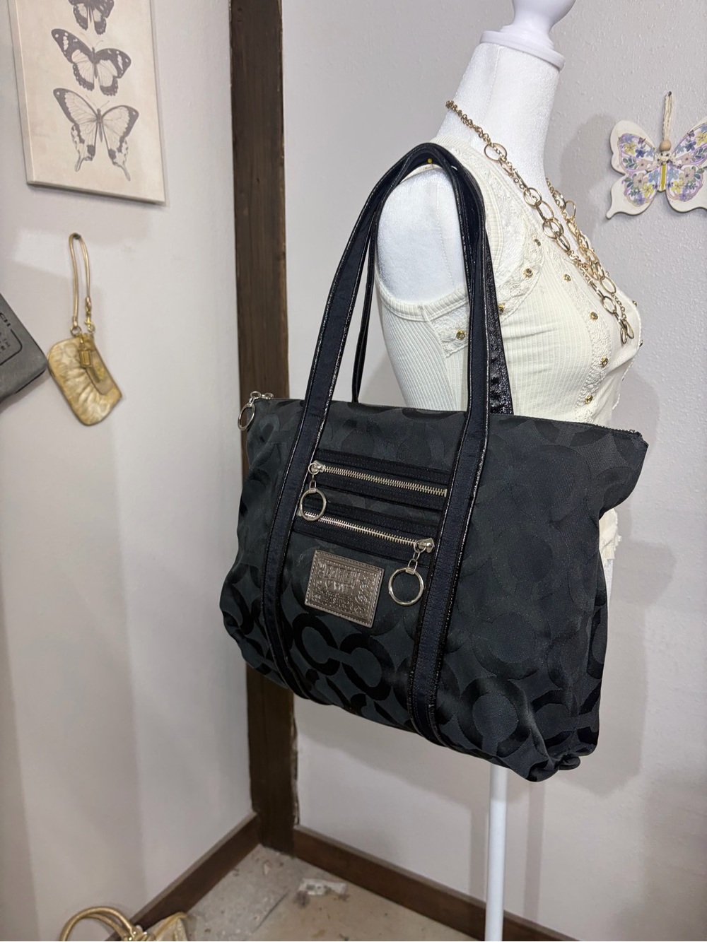 Coach Black Poppy Signature Canvas Tote Bag - Picture 4 of 6
